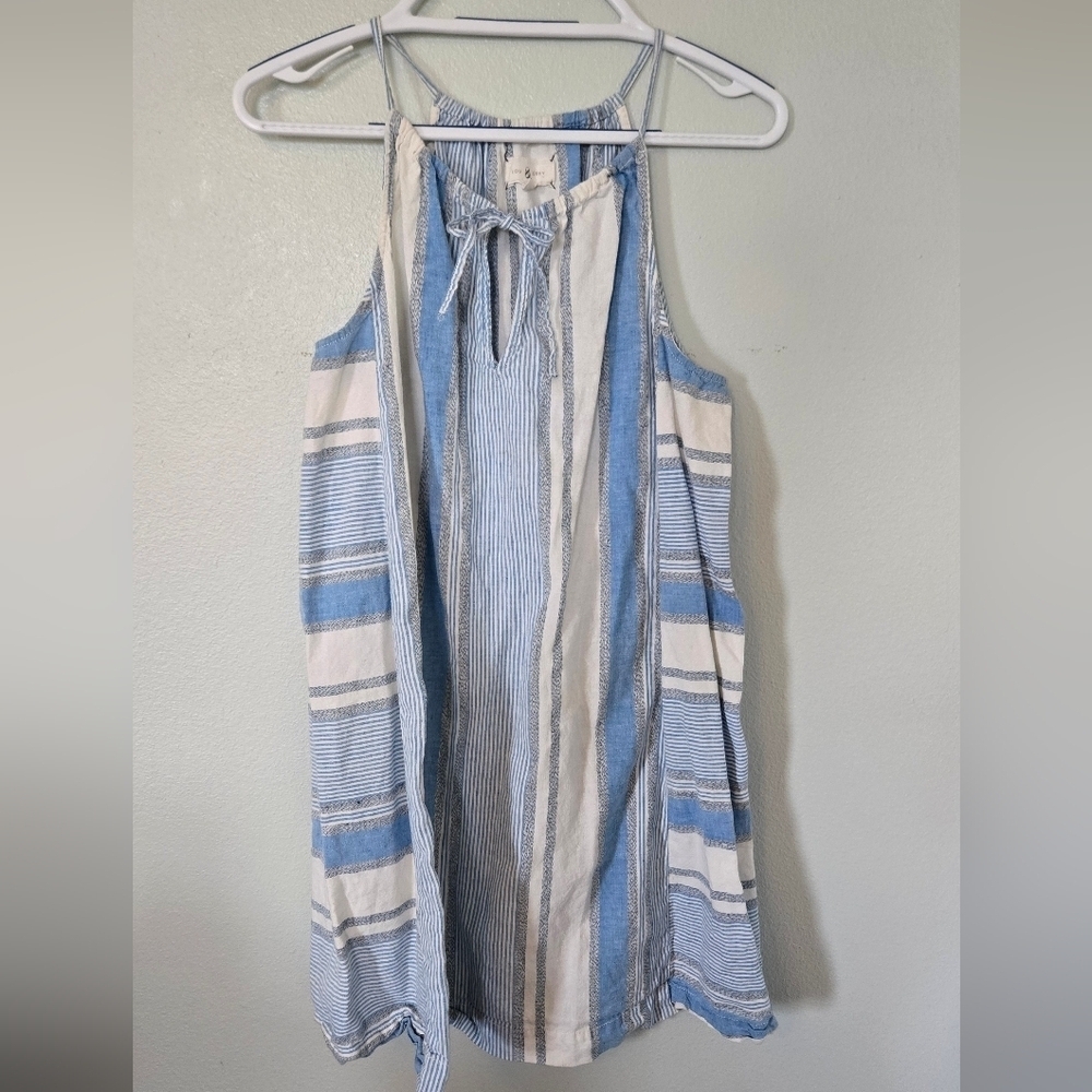 Lou & Grey Blue Striped Linen Dress Size Medium